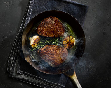 Steak and onion in a pan - Roberts of Port Dinorwic